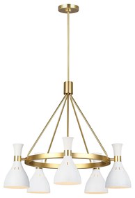 Lampadario Contemporaneo Joan Acciaio Bianco Opaco Ottone Brunito 5 Luci E27