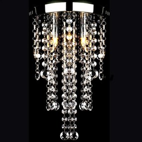 Lampadario İn Metallo Bianco Con Perline İn Cristallo /