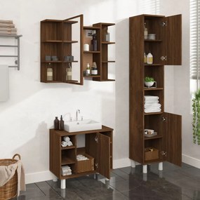 Set Mobili Da Bagno 3 Pz Rovere Marrone İn Legno Multistrato /