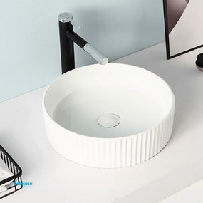 Lavabo D'Appoggio Tondo Ruvido "Break The Rules" Da Diam.40 Cm In Ceramica Finitura Bianco Lucido