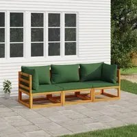 Set Salotto da Giardino 3pz con Cuscini Verdi in Legno Massello 3155314