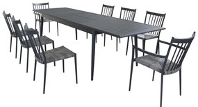 IMPERIUM - set tavolo in alluminio cm 200/300x90x76 h con 8 sedute