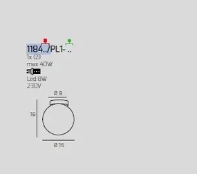 Plafoniera cromo 1 luce vetro fume 1184cr-pl1-fu