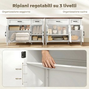 Credenza da Cucina 110x35x80,5 cm con 3 Ante a Fienili 2 Cassetti e 2 Ripiani Regolabili in Legno Bianco...