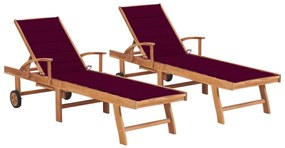 Lettini Prendisole 2 Pz Con Cuscino Rosso Vino İn Legno Di Teak /
