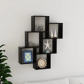 Mensola Da Parete A Cubo Nera 78x15x93 Cm İn Legno Multistrato /