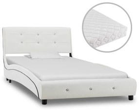 Letto con Materasso Bianco in Similpelle 90x200 cm