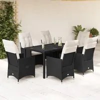 Set da Pranzo da Giardino 7 pz Nero con Cuscini in Polyrattan 3276696