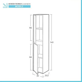 Colonna bagno sospesa H. 140 cm 2 ante serie Oasi rovere in kit di montaggio