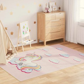 Tappeto Bambini Rosa 160x230 Cm Unicorno Lavabile Antiscivolo /