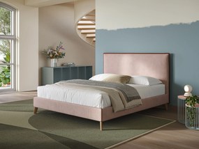 Leila letto imbottito con piedini legno in tessuto smacchiabile T17 rosa - rosso