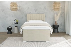 Letto singolo imbottito con contenitore beige con materasso e topper inclusi 100x200 cm Bunny – Ropez