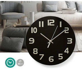 Nedis CLWA006GL30BK - Orologio da parete 1xAA/1,5V vetro 30 cm nero