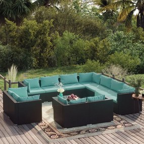 Set Divani da Giardino 12 pz con Cuscini in Polyrattan Nero