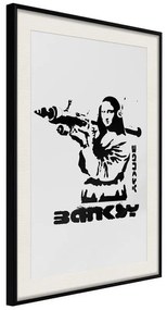 Poster  Banksy: Mona Lisa with Bazooka I  Cornice Quadri Cornice nera con pass-partout, Larghezza x Altezza Home decor 40x60