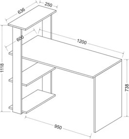 Scrivania Libreria Con Ripiani Laterali 60x120x112H Bianco E Rovere Scuro Node