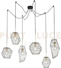 Lampadario a sospensione kiko nera e oro 6 luci attacco e27 65x250c...