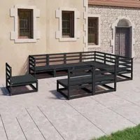 Set Divani da Giardino 9 pz Nero in Legno Massello di Pino cod mxl 37552