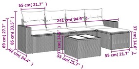 Set Divano da Giardino 6 pz con Cuscini Beige in Polyrattan