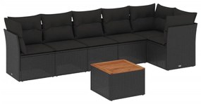 Set Divani da Giardino con Cuscini 7pz Nero Polyrattan