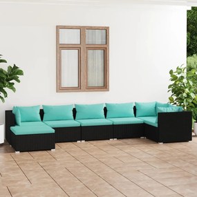 Set Divani da Giardino 7 pz con Cuscini in Polyrattan Nero