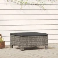 Poggiapiedi da Giardino con Cuscino in Polyrattan Grigio 362695