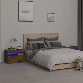 Comodini 2 Pz Con Luci Led Rovere Fumo 60x35x40 Cm /
