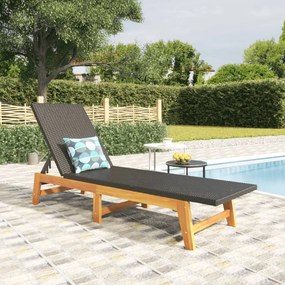 Sdraio Nero E Marrone İn Polyrattan E Legno Massello Di Acacia /