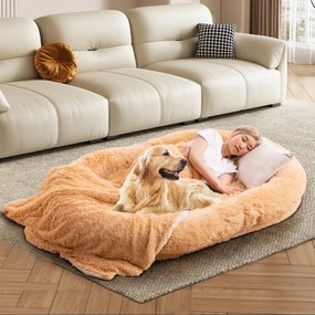 Costway Letto per cani umani con coperta cuscino morbido presente, Letto pelo finto lavabile adatto a persone e animali 2 Colori