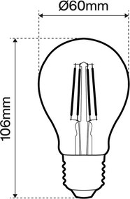 Lampada LED E27 8W a Filamento 1800K No Flickering - A60 Colore Bianco Molto Caldo 1.800K