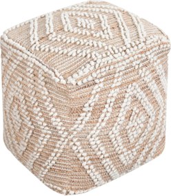 MEGAN - pouf in lana avorio con decoro 40 x 40