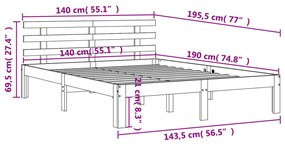 Giroletto con Testiera Marrone Cera 140x190 cm Massello Pino