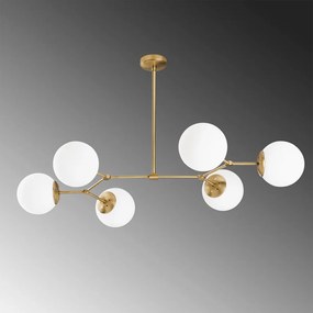 Sospensione per 6 lampadine in Damar bianco oro orizzontale - Opviq lights