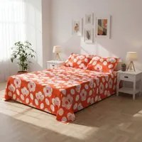 Completo letto matrimoniale corallo fiori bianchi