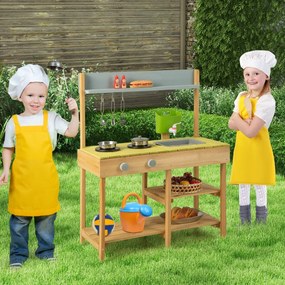 Costway Cucina giocattolo per bambini con serbatoio d'acqua rimovibile rubinetto realistico, Cucina gioco 75x35x92cm