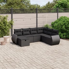 Set Divani da Giardino con Cuscini 7pz Nero Polyrattan