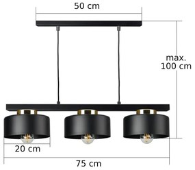 Lampadario a cavo IGNIA 3xE27/60W/230V nero
