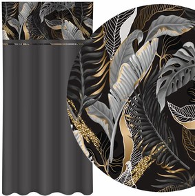 Tenda semplice grigio scuro con stampa di foglie grigie e oro Larghezza: 160 cm | Lunghezza: 250 cm