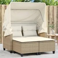 Divano Giardino 2 Posti Baldacchino e Sgabelli Beige Polyrattan 365784