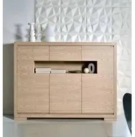 Credenza alta in frassino onice patinato 3 porte e vano a giorno con zoccolo l.186 p.45 h.133