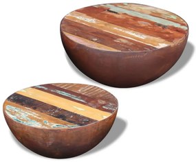 Tavolini Da Salotto 2 Pz A Forma Di Palla İn Legno Di Recupero /