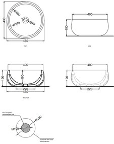 Cielo Tino bacinella 43 cm lavabo da appoggio senza troppopieno in ceramica lavagna