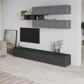 Parete Attrezzata 206 Cm Base TV E Pensili Antracite E Cemento Venus