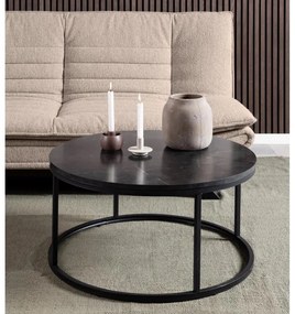 Tavolino rotondo nero con piano effetto marmo ø 80 cm Spiro - Actona