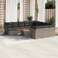 Set Divani da Giardino 13 pz con Cuscini Grigio in Polyrattan 3223988