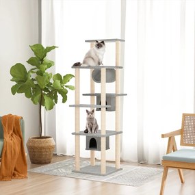 Albero per gatti con tiragraffi in sisal grigio chiaro 169 cm