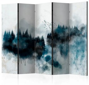 Paravento separè Montagne dipinte II (5-parti) - paesaggio di alberi su sfondo bianco