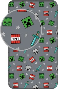 Lenzuolo con angoli per bambini grigio in cotone per letto singolo 90x200 cm Minecraft "We got this" – Jerry Fabrics