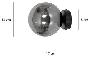 Applique 1 Luce Rossi In Acciaio Nero E Sfera In Vetro Fumè