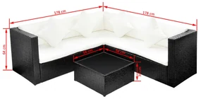 Set divani da giardino 4 pz con cuscini in polyrattan nero